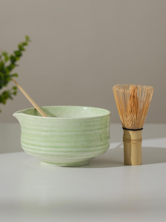 4-teiliges Matcha-Set Inkl. Schale, Schneebesen & Löffel – Perfekt Für Matcha-Teezeremonie Zu Hause, Keramik & Bambus