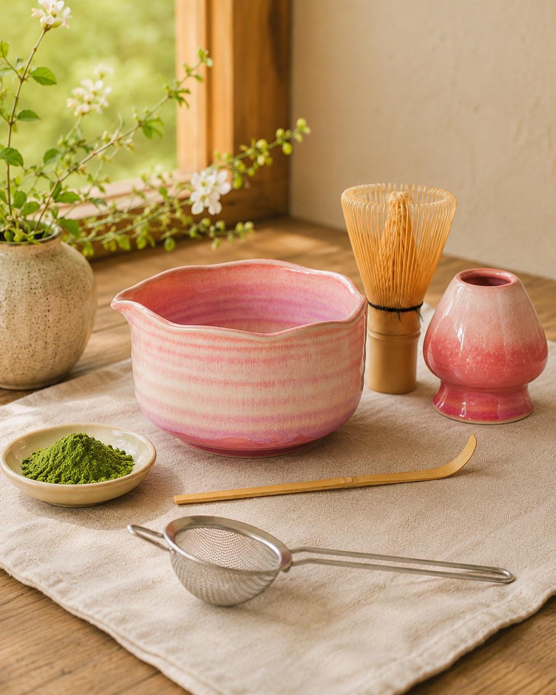 Natural Lavender Fog Matcha Bowl With Chasen Holder Matcha Gift