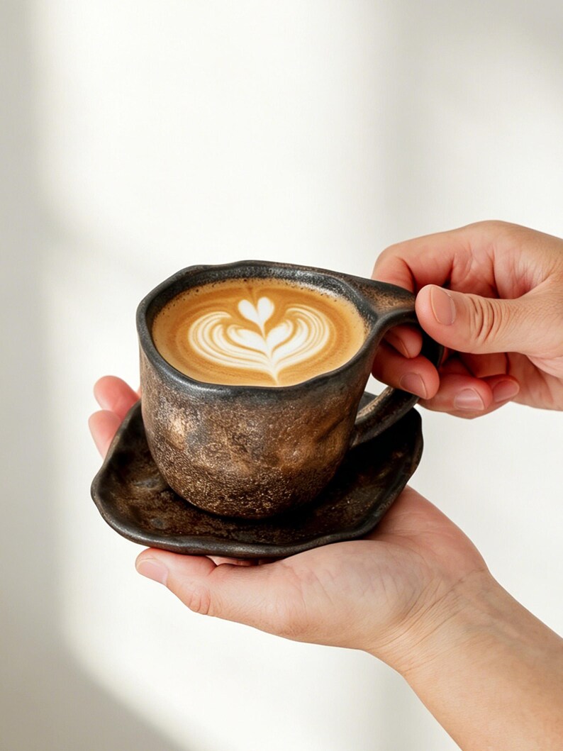 Rustic Cups Handmade Rustic Ceramic Coffee Cup With Saucer Plated Pottery Mug Gift ...