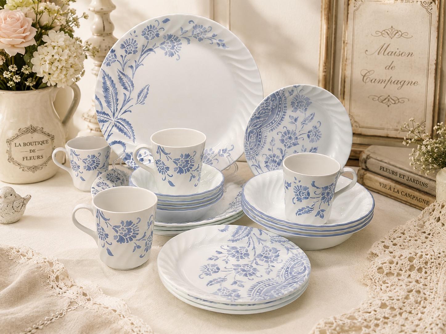 Rare Corelle Botanical Lilac Blue 19-piece Dinnerware Set for 4