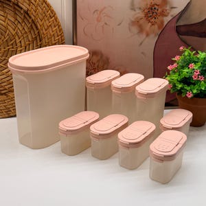 Vintage Tupperware Pink Spice Containers Set of 9 – Modular Mates – Pink Lids – Retro Kitchen Storage