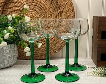 Copas de vino vintage Luminarc France con tallo verde – 150 ml – juego de 4 o 6 copas – elegante copa de vino retro