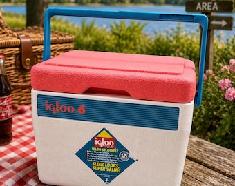 Mininevera Igloo 6 rosa vintage de 1990, rara, fabricada en EE. UU. | Nevera retro para 6 latas | Nevera para picnic, camping y playa