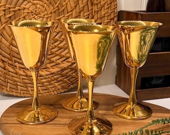 Juego de 4 copas de vino italianas vintage chapadas en oro – Bologna 2R Silverplate Italy – Copas de vino con glamour de mediados de siglo