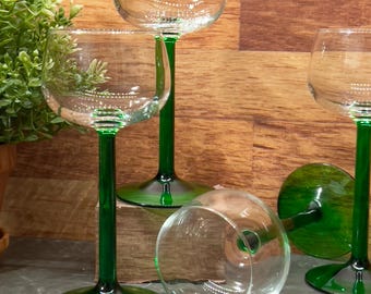 4 Vintage Luminarc Green Stemmed Wine Glasses • Made in France • Retro Glasses