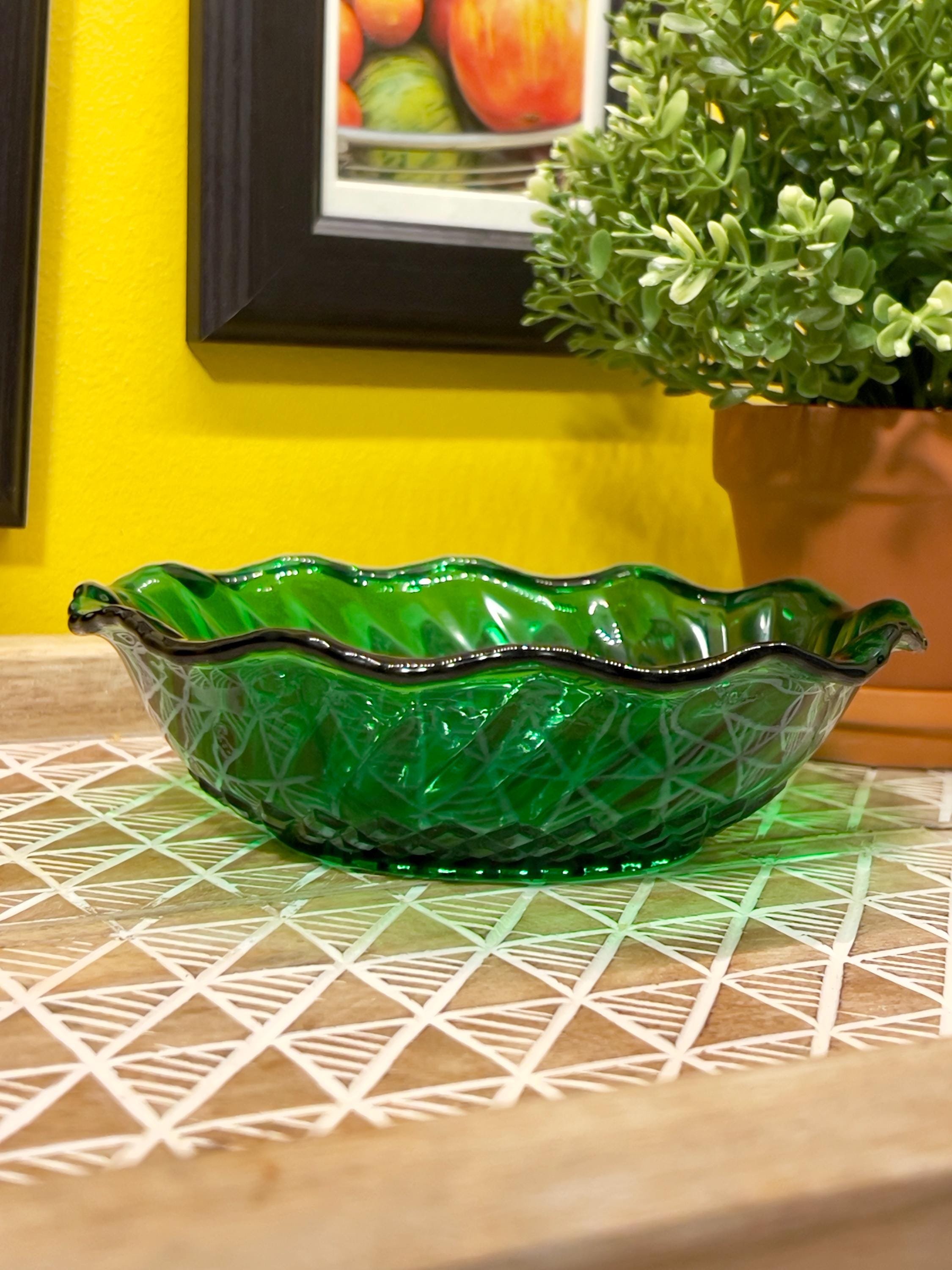 Vide-poche / Coupelle En Verre Vert – Ancien – Déco Vintage
