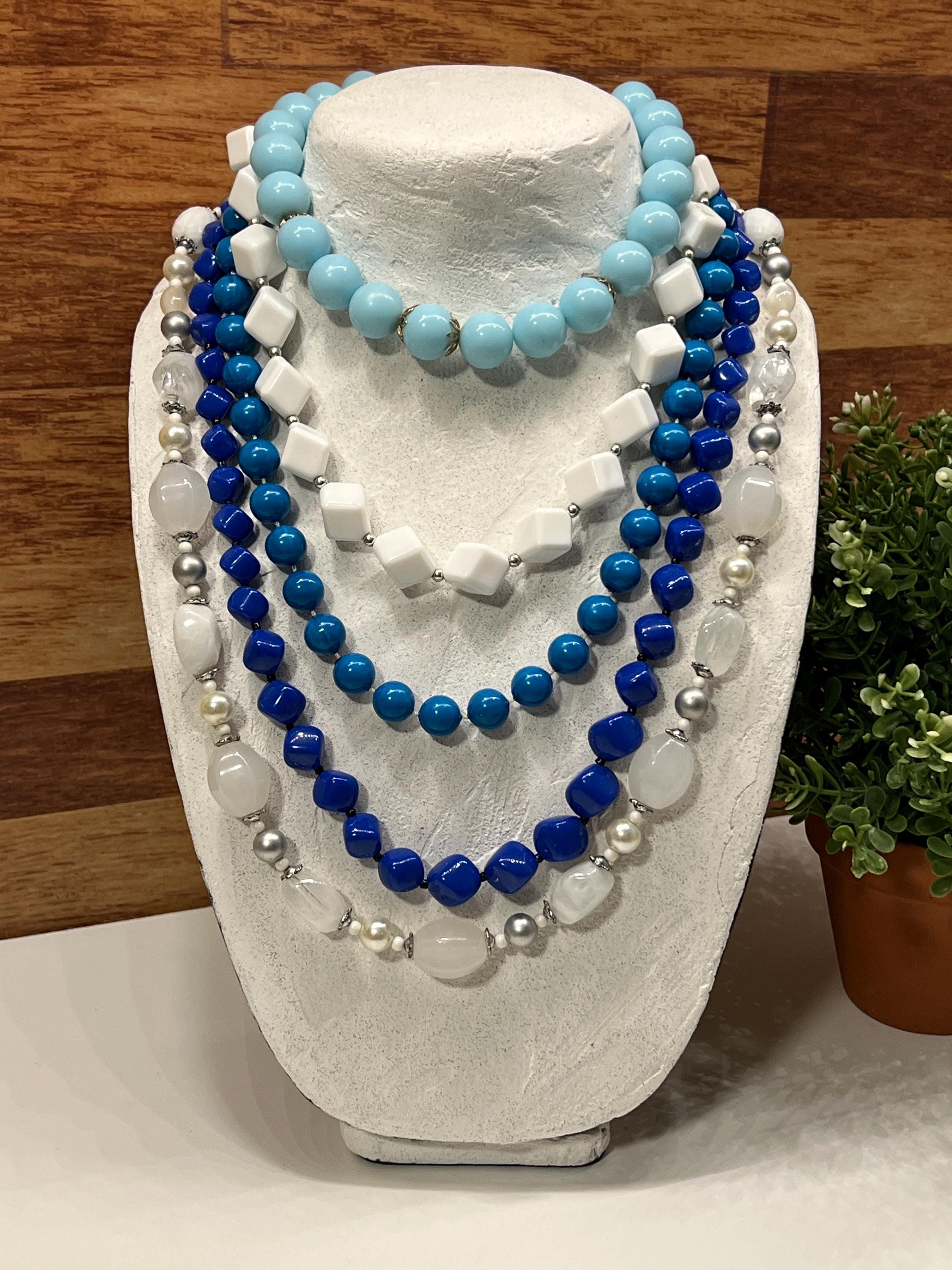 Collier Court Vintage Années 70 - Perles Rondes Et Olives, Métal Chromé