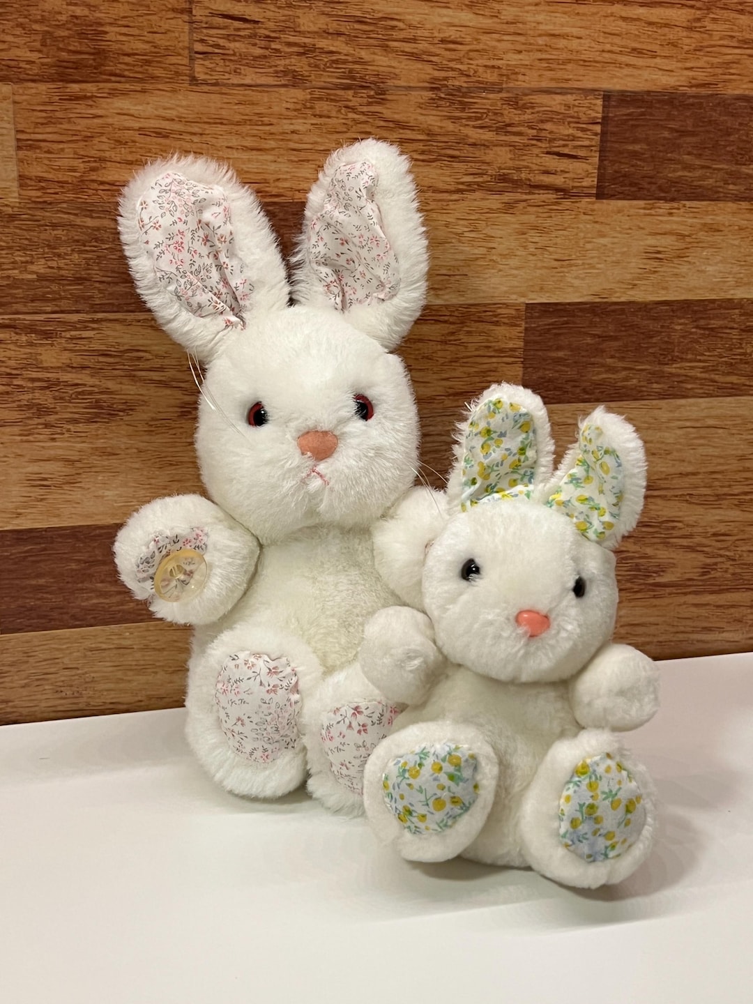 Vintage Floral White Rabbit Plush Duo – With Suction Cups – Children's ...