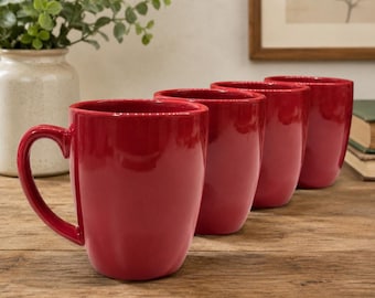 Set of 4 Corelle Coordinates Stoneware Mugs Set of 4 Dark Red Coffee Cups Vintage