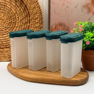 Vintage Tupperware Spice Containers Set of 4 – Forest Green Modular Mates 1846-19 – Retro Kitchen Storage