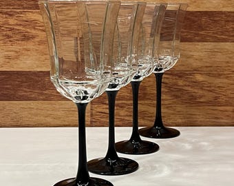 Juego de 4 copas de vino vintage Luminarc, tallo negro, cuenco octogonal, 21 cm de alto (9 oz) – Copas de vino francesas