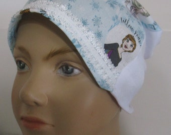 Kid's  Frozen Sisters Chemo  W Lace Trim Children's Cancer Cap, Alopecia, Sleep Cap