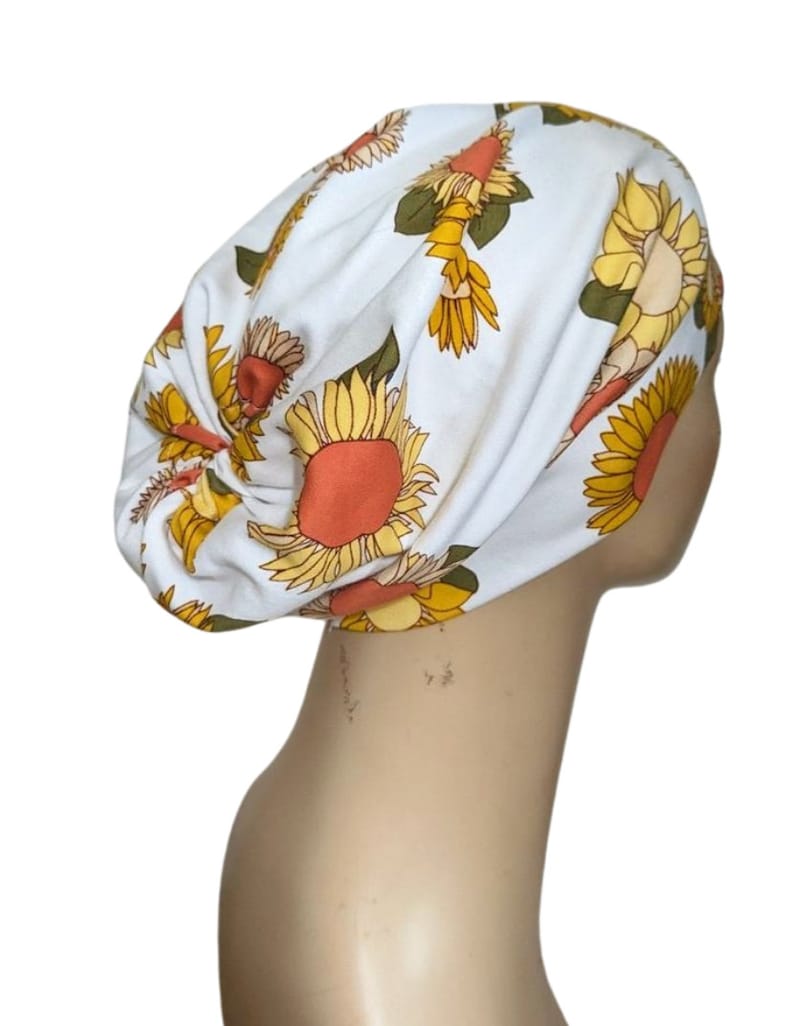 Gathered Slouch Sunflower Chemo Hat Beanie Alopecia Exercise Yoga Gardening Cancer Hat Cancer Gift Chemo Headwear image 1