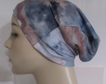 Cloudy Sky Print Stretch Knit Chemo Hat Slouch Yoga Exercise Bikers Cancer Headcover Alopecia Beach Wear