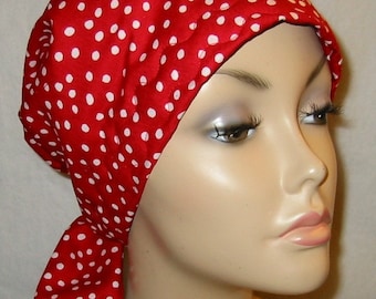 SALE Chemo Hat, White Dots on Red Surgical Scrub Hat, Cancer  Hair Loss Bad Hair Day Hair Loss