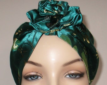 Teal and Gold Brocade Chemo Hat Hijab, Alopecia Bad Hair Day  Stylish Women's Hat CLEARANCE LAST ONE