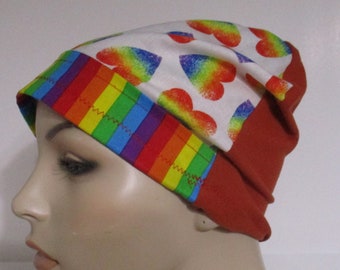 Womens Lwt Chemo  Cap  Sleep Cap Rainbow Print Cancer Hat, Alopecia Hospital Gift for Patient FREE USA Shipping