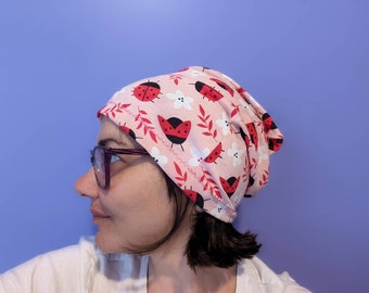 Women's Fun Lady Bugs Chemo Hat  Slouch Beanie   Alopecia Exercise Yogaa Gardening Cancer Hat