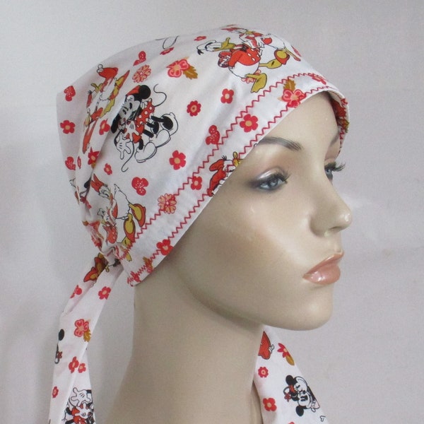 Chemo scarf Valentine Hearts Mickey Minnie Daisy Donald Cancer Hat,  Alopecia, Head Cover Gift for Cancer Patient