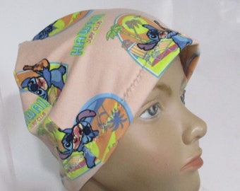 Kid's  Chemo Hat  Lilo and Stitch in Hawaii  Print  Kid'sCancer Cap, Alopecia, Sleep Cap