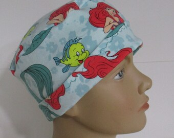 Kids  Baby Chemo Hat  Knit Mermaid Print  Children Alopecia Cancer Pillbox Bucket Beach Cap