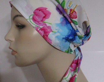 SALE Bright Vivid Floral Head Scarf Cancer Chemo Hat for Alopecia Religious Cover Wrap Easter Hat