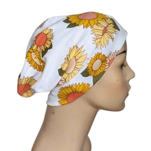 Gathered Slouch Sunflower Chemo Hat Beanie Alopecia Exercise Yoga Gardening Cancer Hat Cancer Gift Chemo Headwear image 3