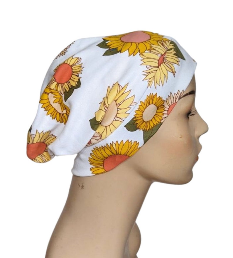 Gathered Slouch Sunflower Chemo Hat Beanie Alopecia Exercise Yoga Gardening Cancer Hat Cancer Gift Chemo Headwear image 3