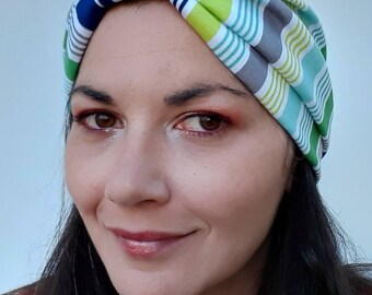 Striped  Turban Cotton Stretch  Chemo Hat, Cancer Turban Womens Hat Hospital Headcover