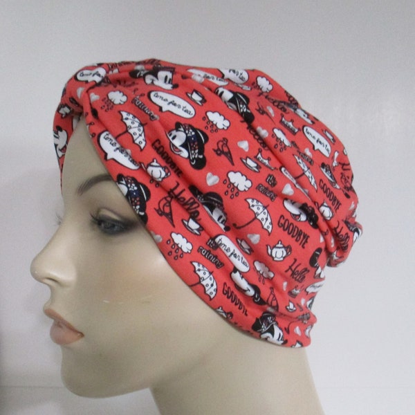 Minnie Hello Goodbye Stretch Knit Turban Cancer Chemo Hat, Disney Hat  Fun Headwrap