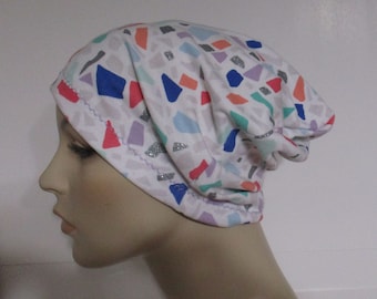 Womens Chemo Hat Confetti Print  Slouch Beanie   Alopecia Beach Hat