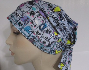 SALE Chemo Hat Scrub Cap Happy CATS Cancer Hat Hijab Alopecia Nurses Hat