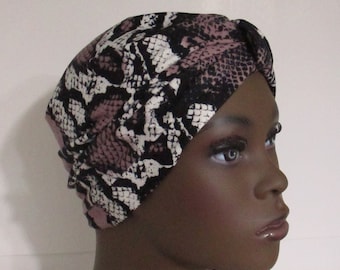 Turban Noir Blanc Abstrait Coton Stretch Chemo Hat, Cancer Turban Womens Hospital Headcover