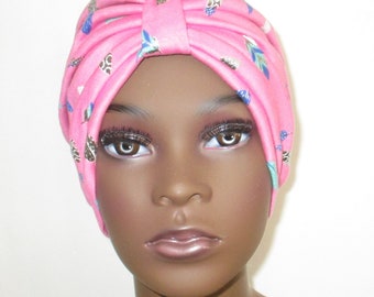 Leaf  Turban Cotton Stretch  Chemo Hat, Cancer Turban Womens Hat Hospital Headcover