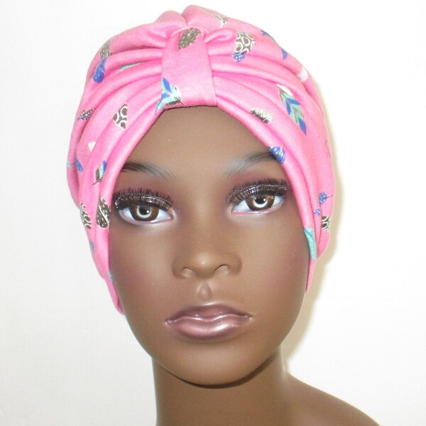 Leaf  Turban Cotton Stretch  Chemo Hat, Cancer Turban Womens Hat Hospital HeadcoverHandmade