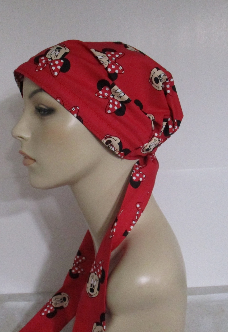 Chemo Hat Minnie Mouse on Red Cancer Hat, Alopecia, Head Cover Gift for Cancer Patient image 2