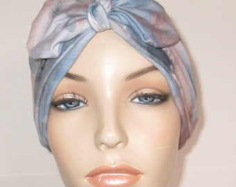 Cloudy Sky Print Turban w Bow  Cotton Stretch  Chemo Hat, Cancer Turban Womens Hat Hospital Headcover Alopecia Bad Hair Day Fashion Turban