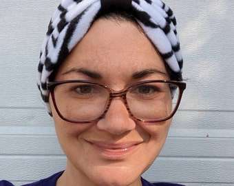 Fleece Chemo Hat, Black and White Zebra Print Turban, Women's Hat, Cancer Hat, Alopecia, Modest headwear