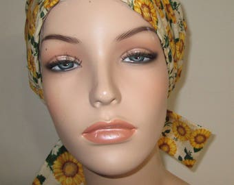 Scrub Cap  Chemo Scarf Sunflowers Hat, Cancer Hat, Hijab, Alopecia Turban  Nurses Hat Chef Hat