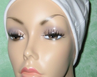 White Cotton Hat Liner -Chemo, Cancer, Alopecia, Hijab Liner,  Sleep Cap, Scarf Liner