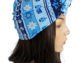 Turban Star of David Versatile 2 Way   Cotton Stretch  Chemo Hat, Cancer Turban Womens Hat Hospital Headcover Alopecia Hanukkah Hat