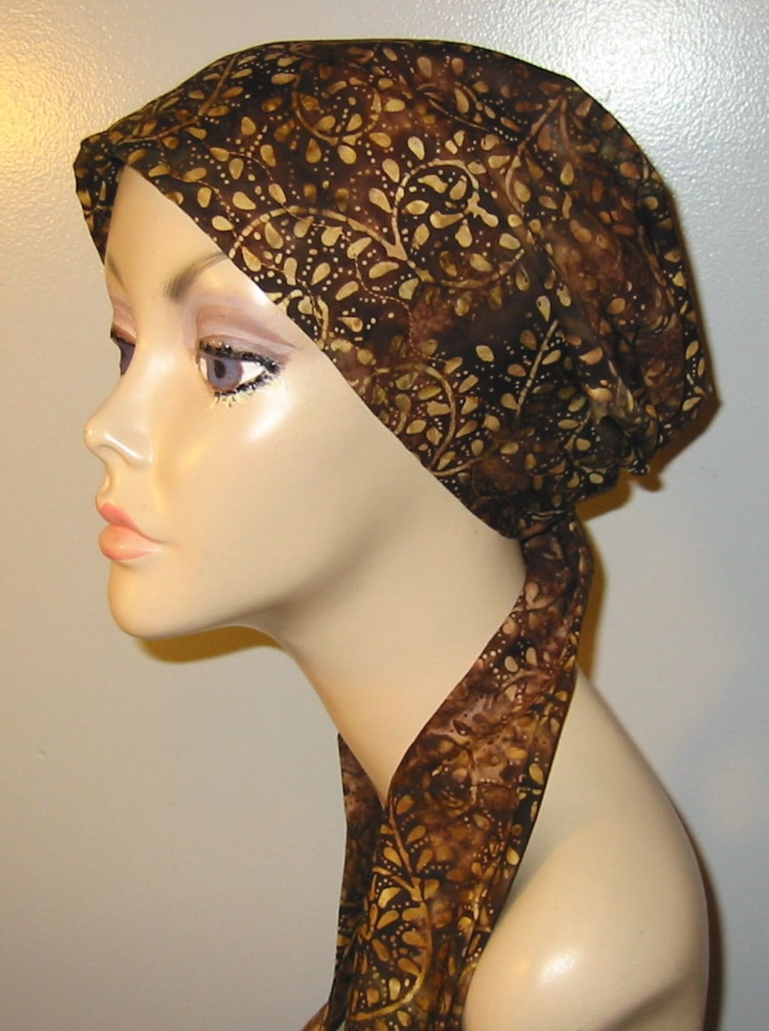 Brown and Gold Batik Chemo Scarf Hat, Cancer Hat, Hijab, Alopecia Etsy