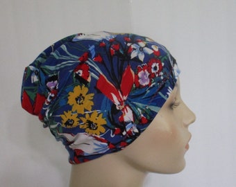 Women's Chemo Royal Blue Floral Slouch Beanie   Alopecia