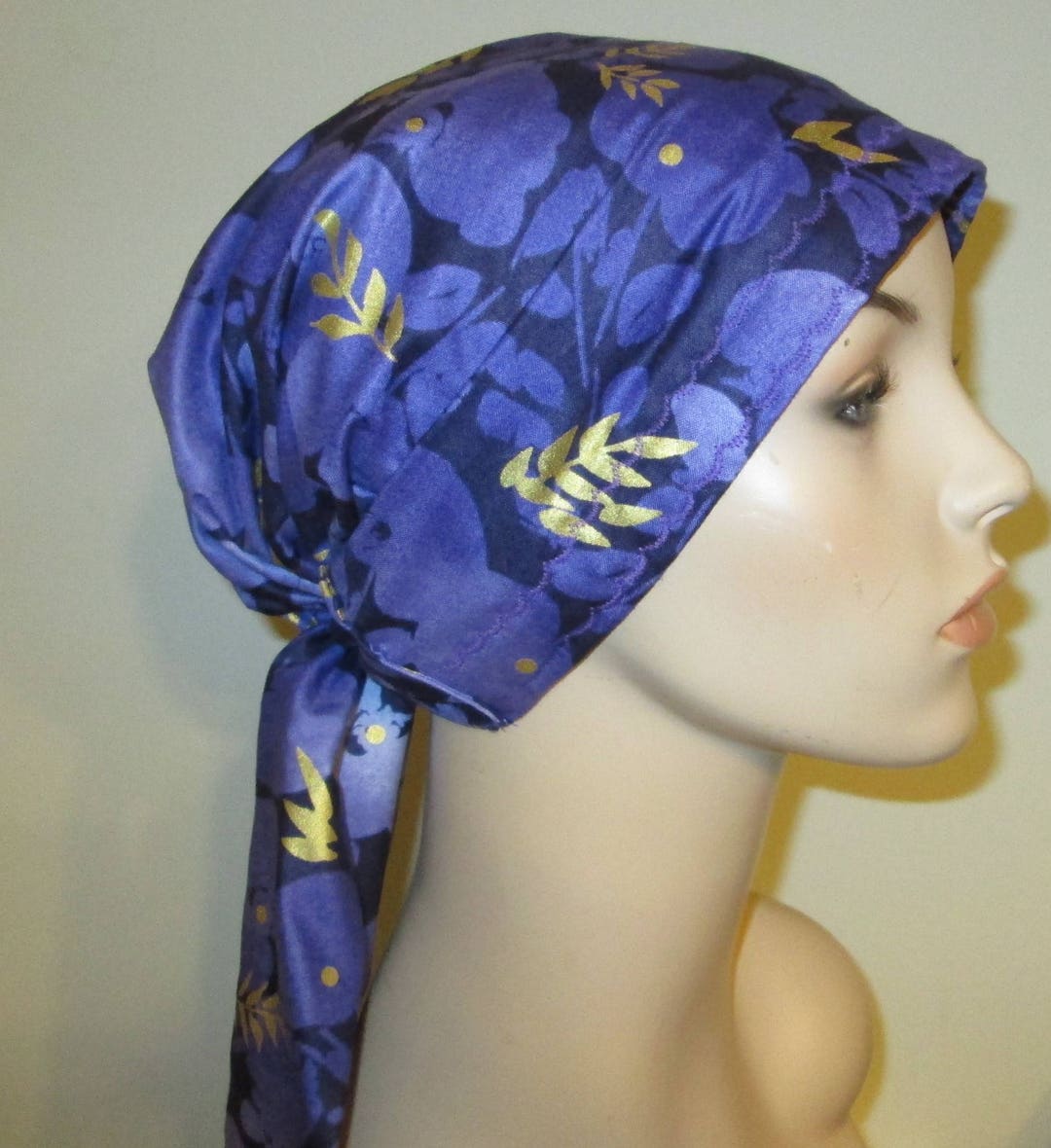 Purple and Gold Floral Chemo Scarf, Hat, Cancer Hat, Hijab, Alopecia