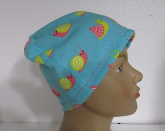 Kids Chemo Hat Smiling Snails Cotton Stretch Knit  Children Size  Hat