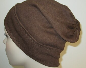 Brown Slouch Cancer Hat, Alopecia, Modest Hat Muslim Hat