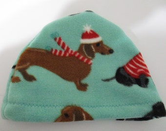 Unisex Wiener Dogs  Anti Pill Fleece Hat, Winter Hat, Cancer, Chemo Hat, Alopecia