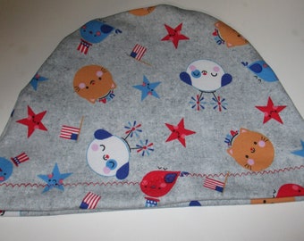 Kids Chemo Hat  Smiling Cats, Dogs, Stars Cotton Stretch Knit  Children Size  Hat