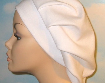 Womens White  Pleated Snood, Hijab, Hair Loss, Chef Hat