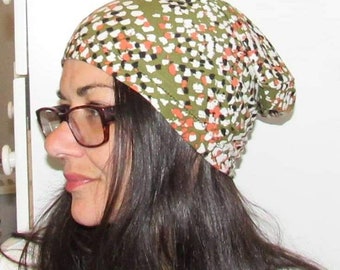 Womens Chemo Hat Green Abstract Print  Slouch Beanie   Alopecia Beach Hat